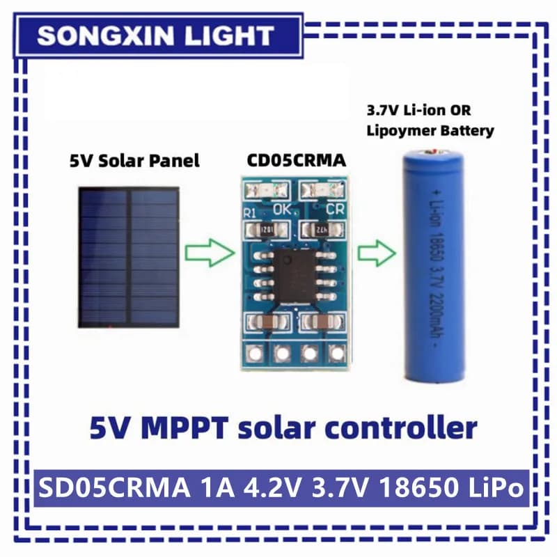 Regolatore di carica solare MPPT 1A 4.2V 3.7V 18650 LiPo Li-ion Modulo caricabatteria al litio SD05CRMA Pannello solare Ricarica batteria