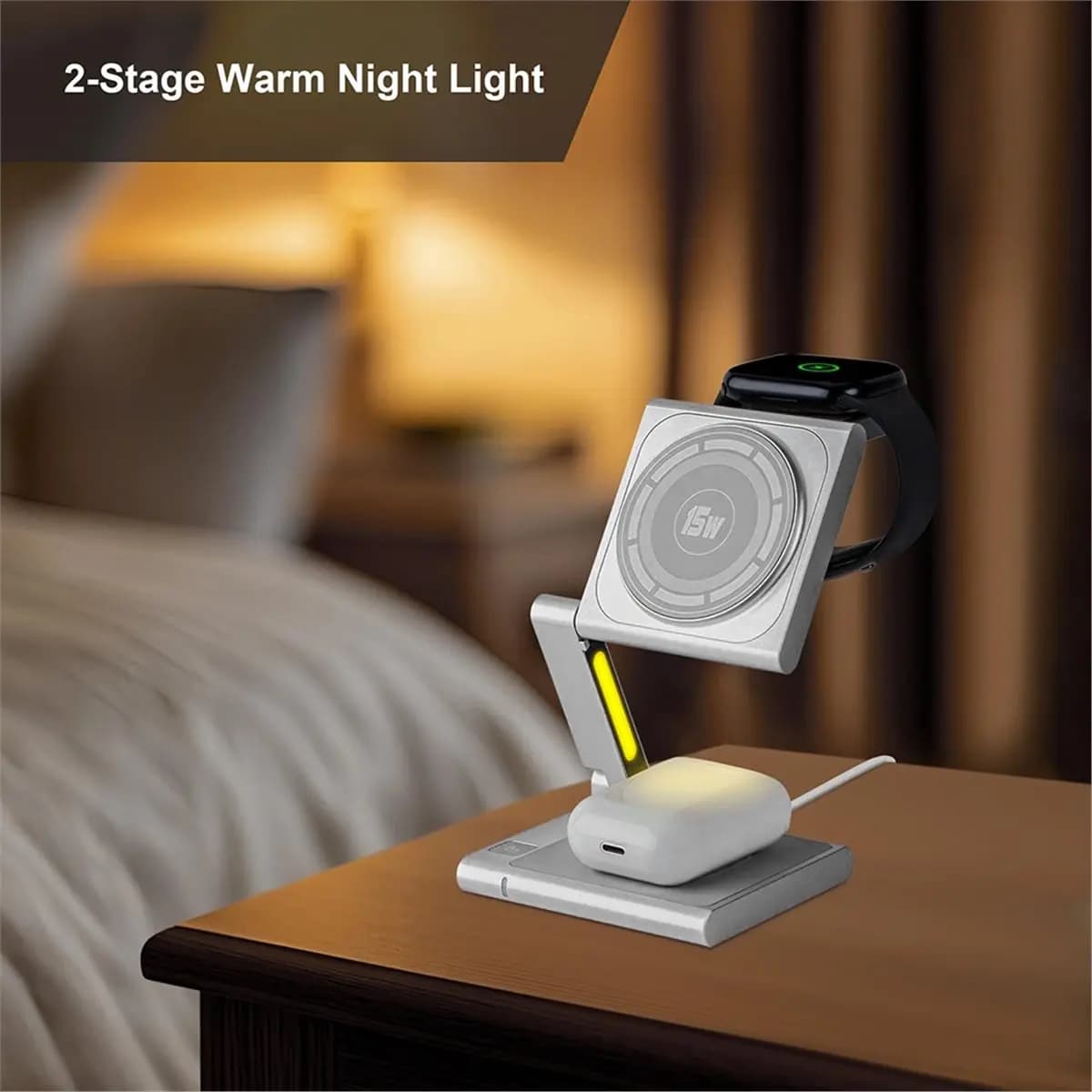 DT81 Fast Wireless Charging Station Foldable for Travel,Modern All Aluminum Alloy Body 4 in 1 Wireless Charger Titanium