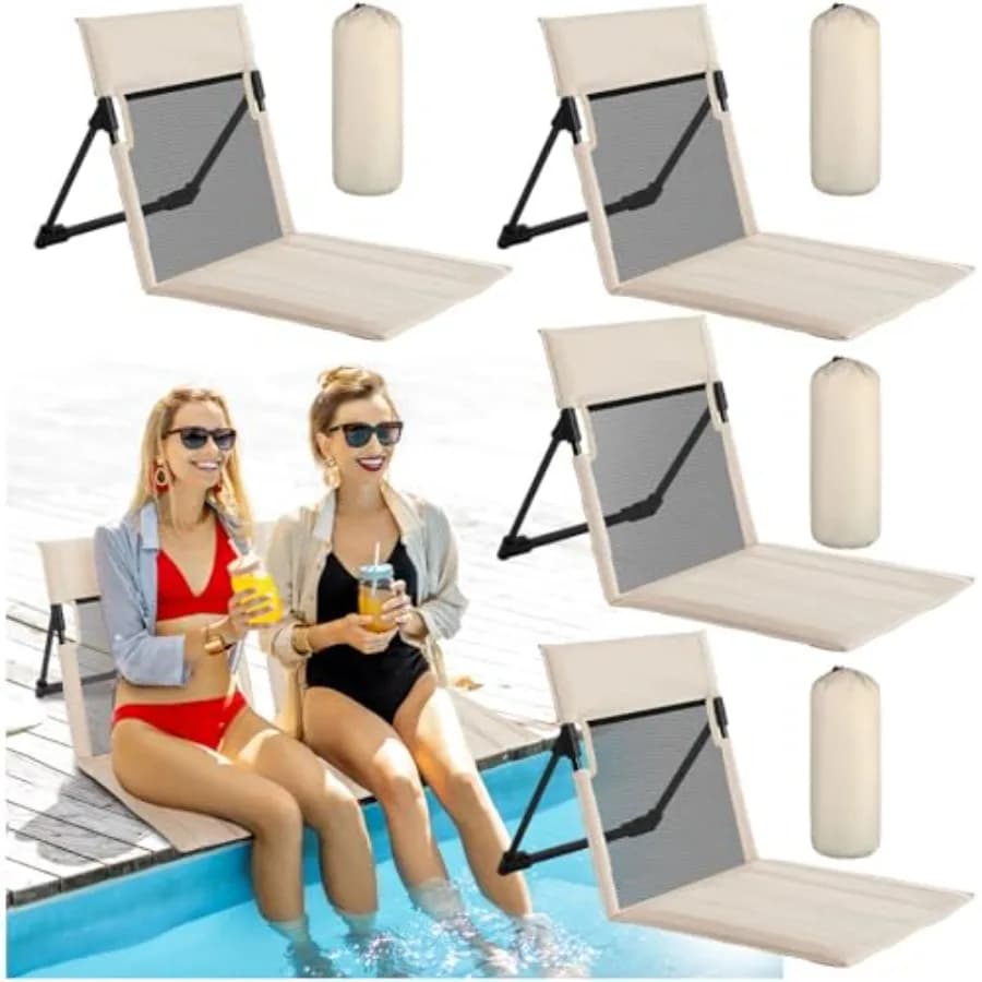 Set di 4 Sedie Pieghevoli da Piscina, Sedia Portatile da Spiaggia con Supporto per la Schiena e Borsa per il Trasporto, per Adulti