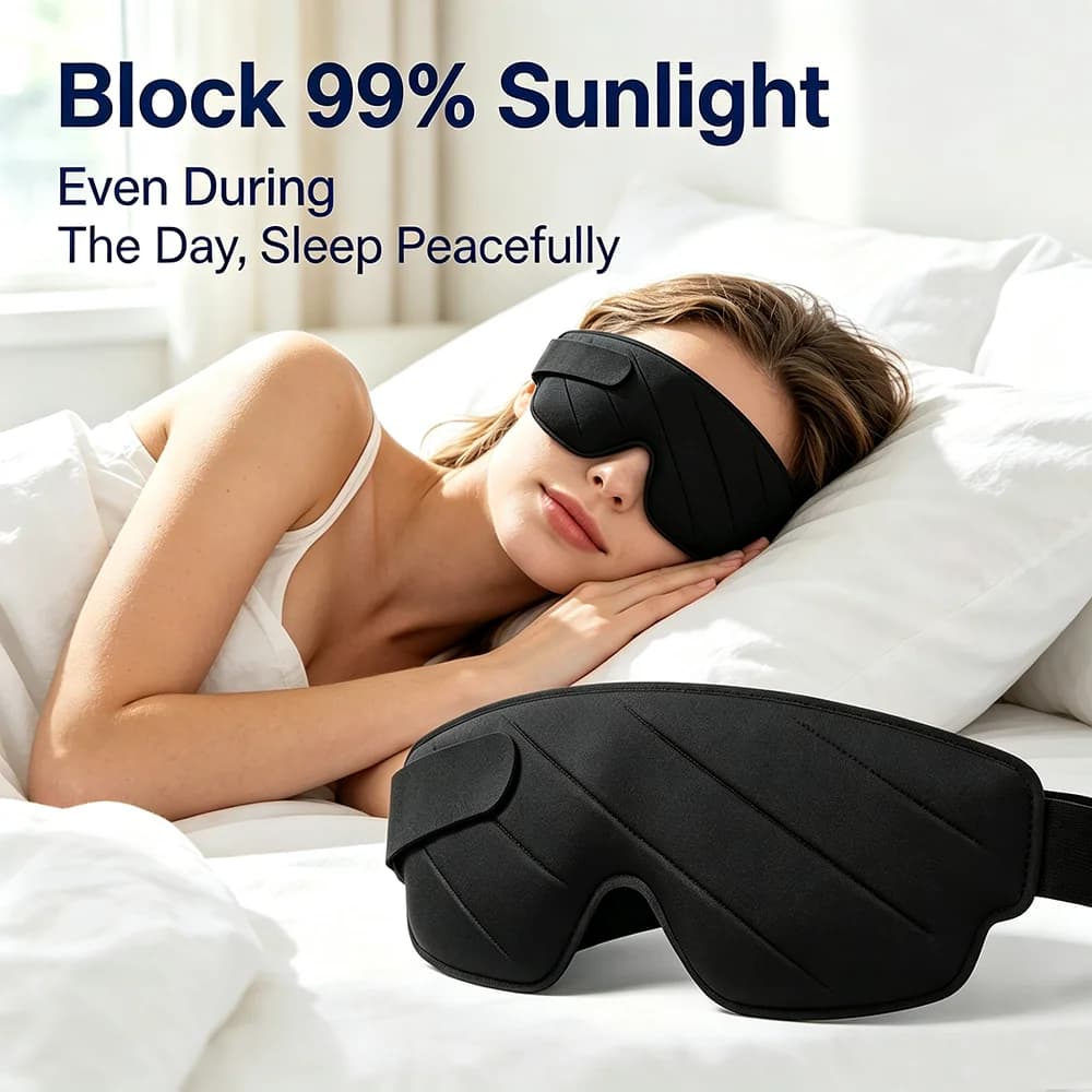 1/3Pcs 3D Contoured Sleep Mask Memory Rebound No Trace Light Blocking Eyemask Adjustable Velcro Straps Zero Pressure Breathable