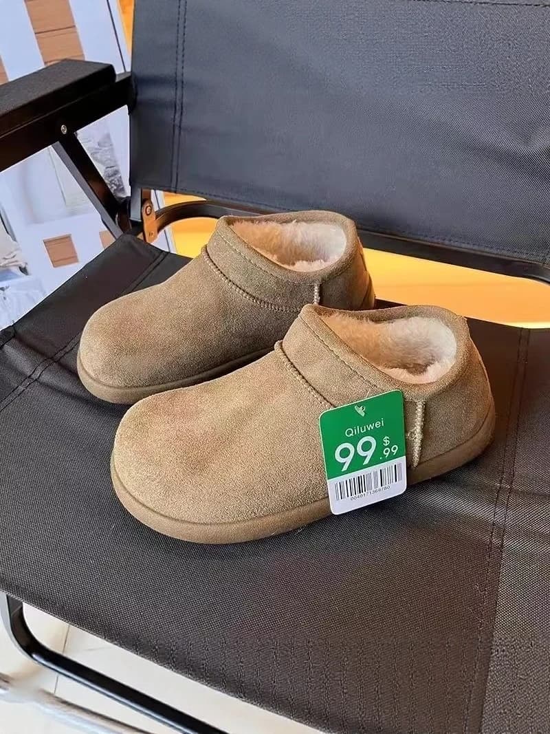Northeast Men's Winter Thickened Fleece Lined Snow Boots Warm Lazy Slip-On Fur Leather Integrated below 40 Degrees Cotton Shoes