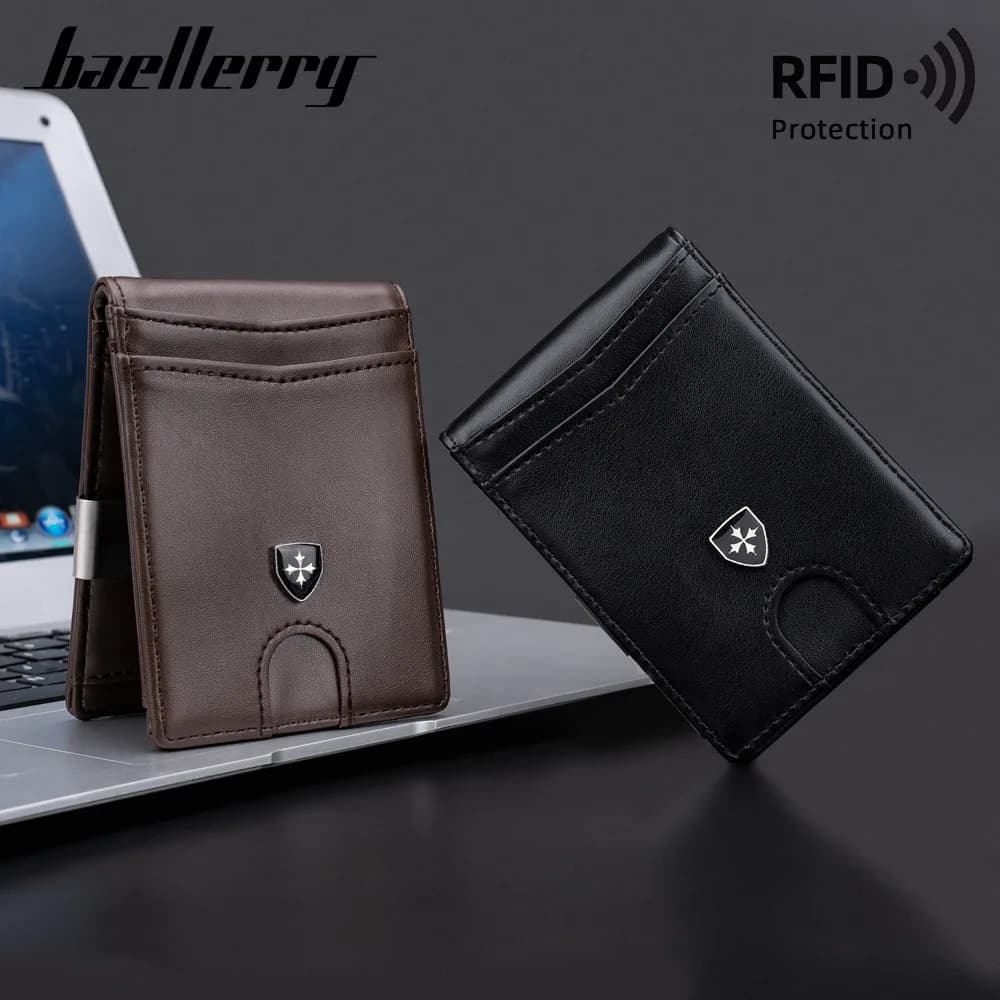 Portafoglio da uomo RfID tinta unita Baellerry, porta carte casual con tasca frontale corta in pelle PU antifurto