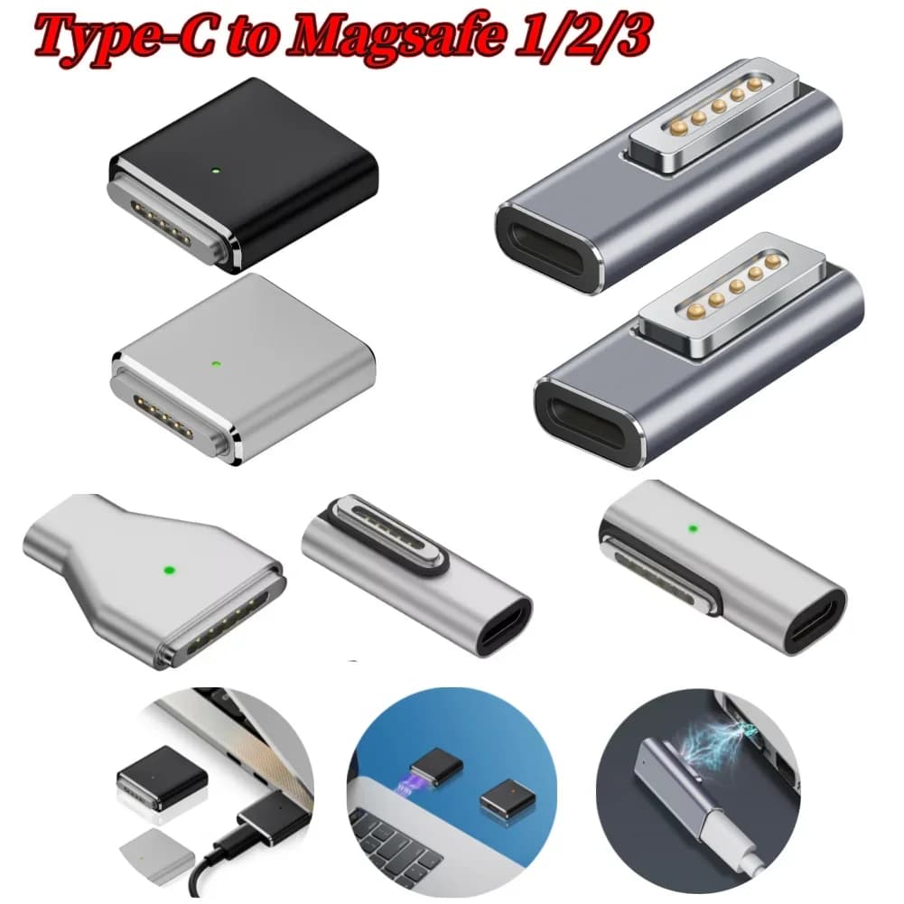 Adattatore di ricarica rapida USB PD 140W da USB-C femmina a magnetico, connettore femmina a MagSafe 3 2 1 per MacBook Air/Pro