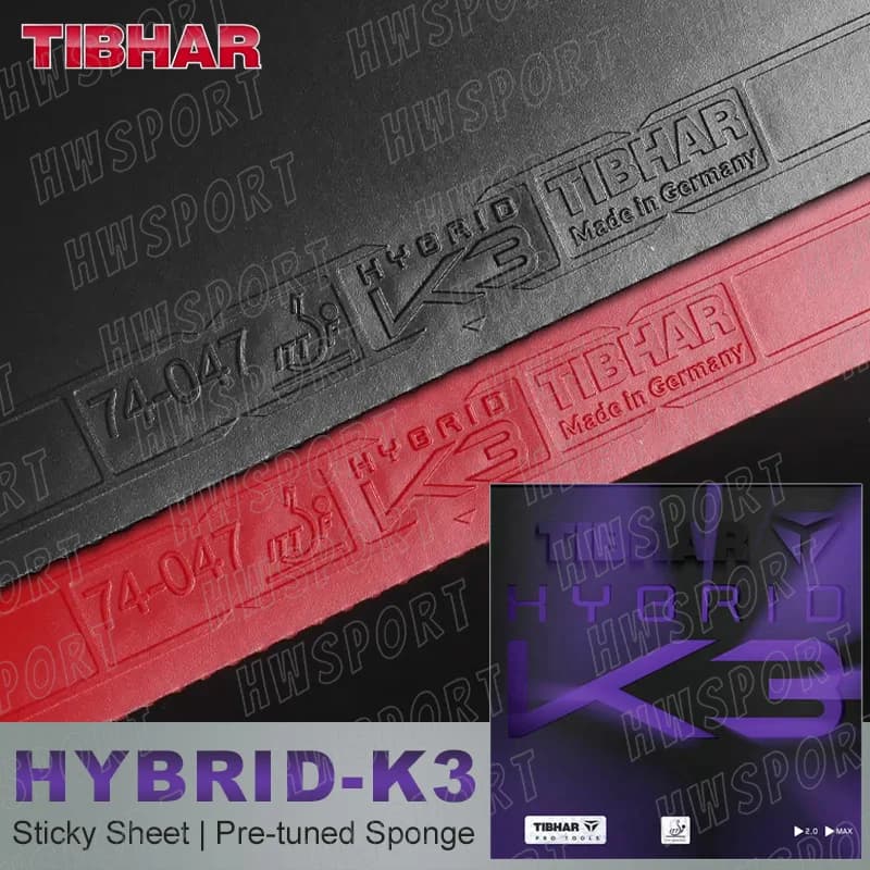 TIBHAR HYBRID K3 Gomma da ping pong Foglio di gomma da ping pong appiccicosa originale con spugna per torta ESN preaccornata prodotta in Germania