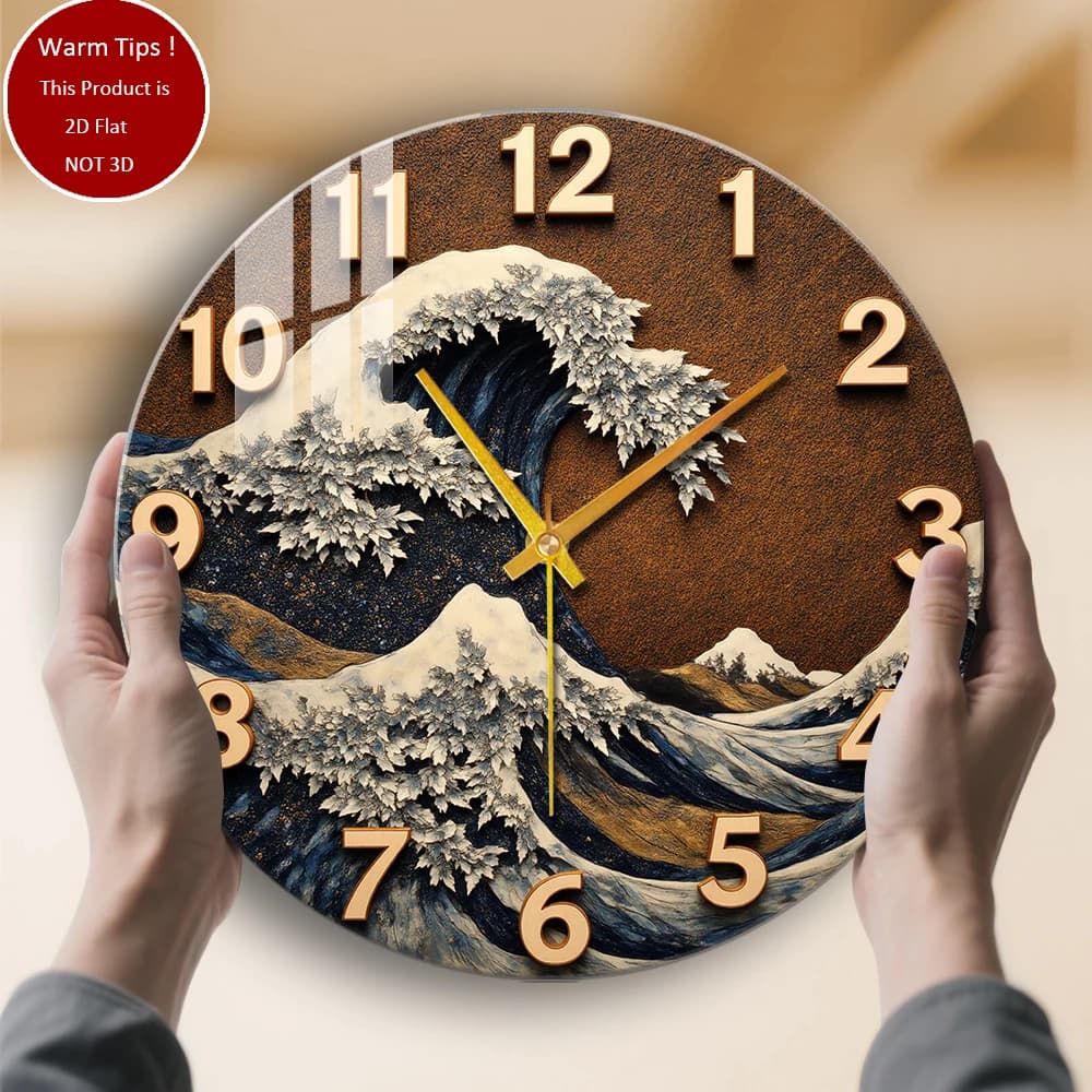 Design Great Wave Mountain tempered glass wall clock suitable for wall decorations or table display anywhere