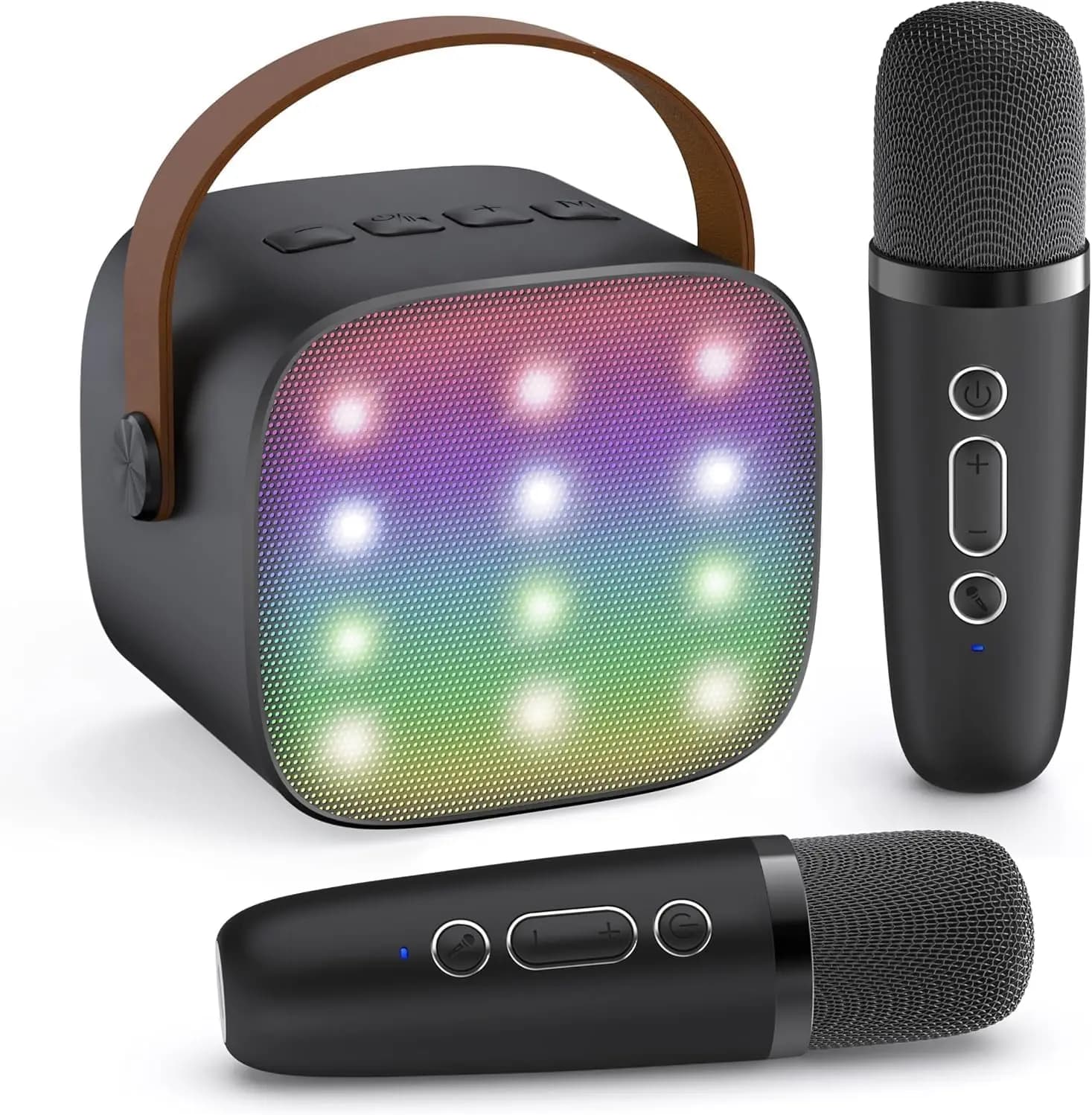 Mini macchina per karaoke con 2 microfoni wireless per bambini Altoparlante Bluetooth portatile per adulti per divertimento in canto per feste all'aperto al coperto