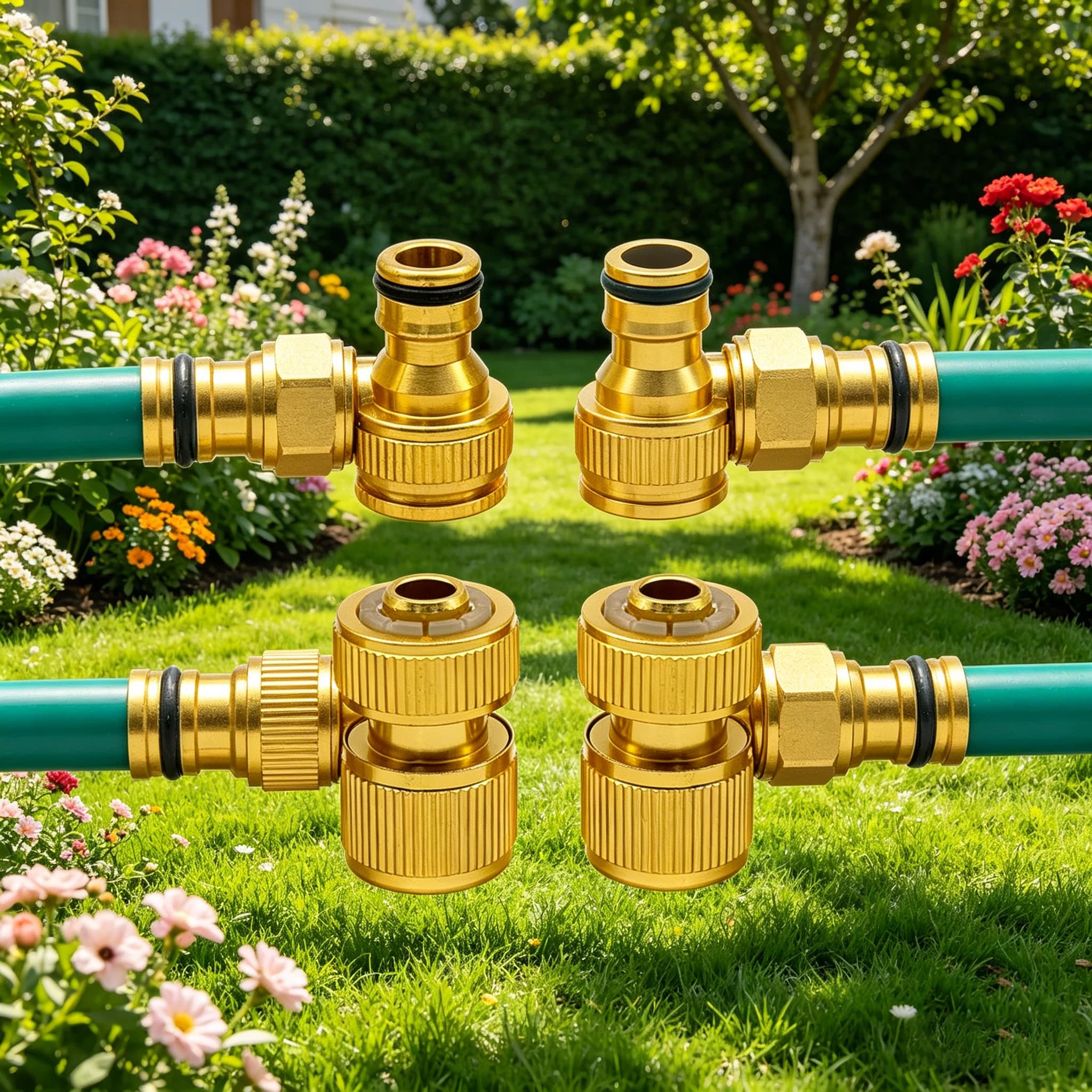 Confezione da 4 raccordi rapidi per tubo da giardino, sdoppiatore a 4 vie con connettore rapido standard per accessori per tubi da giardino