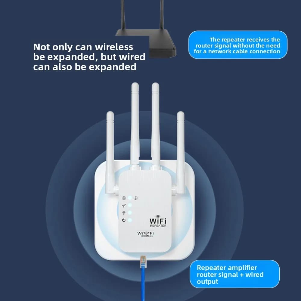 Amplificatore WiFi Nero 300Mbps, Router 2.4 GHz, Ripetitore di Segnale Wi-Fi Wireless USA per PC