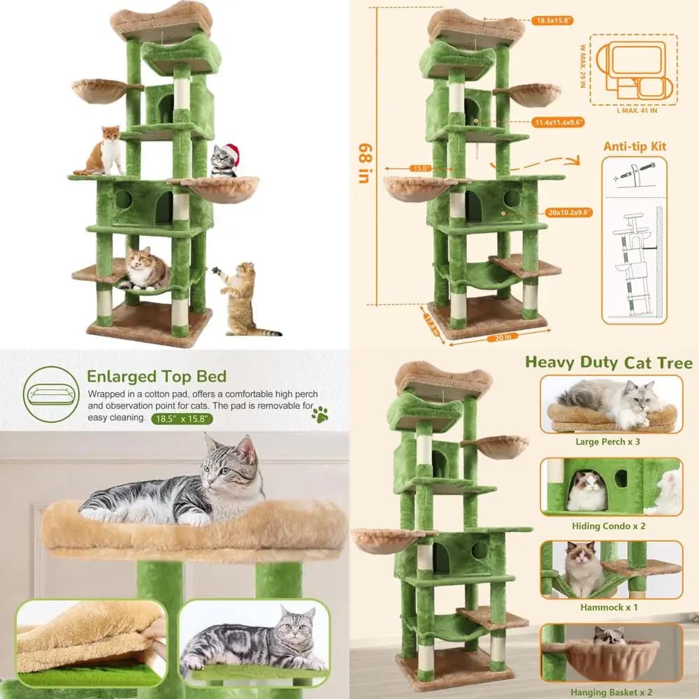 Torre per albero per gatti grande multilivello per interni con cuscinetto rimovibile, tiragraffi in sisal, amaca e condominio per gatti