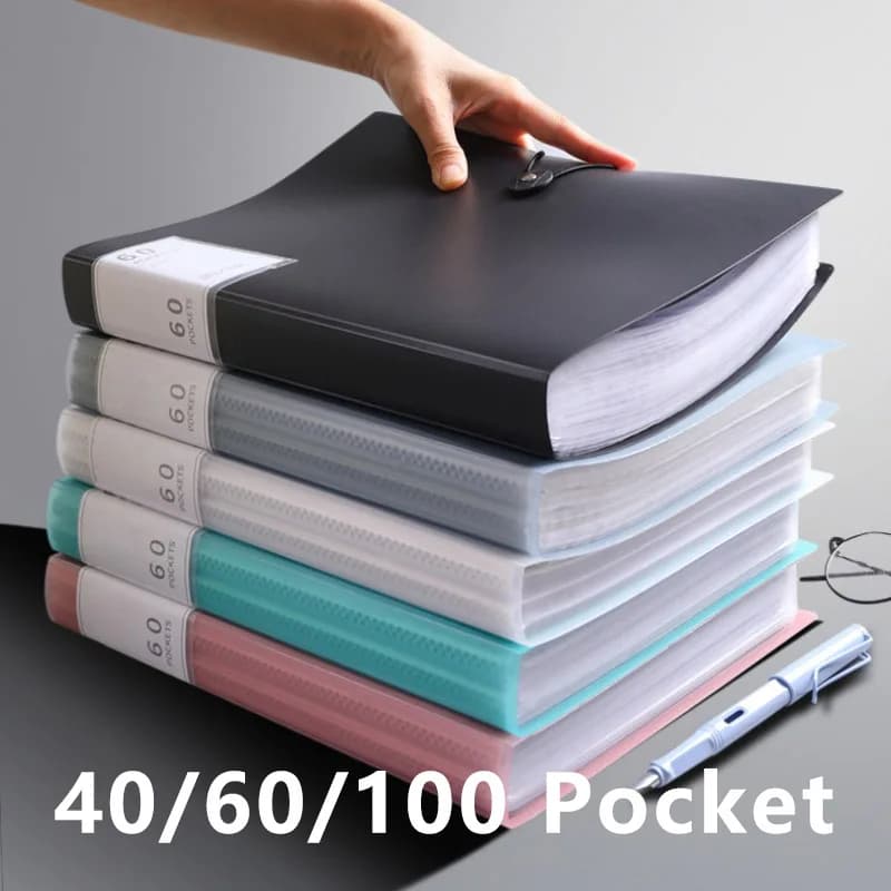 Cartella Portadocumenti A4 con 40/60/100 Tasche, Organizzatore Documenti con Chiusura a Scatto, Cancelleria per Ufficio e Scuola