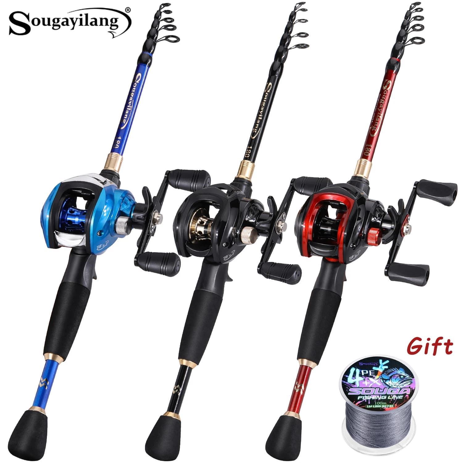 Set da pesca Sougayilang con canna in fibra di carbonio 7.2: 1 Potente mulinello da pesca e una lenza come regalo Set da pesca professionale