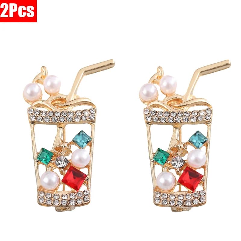 2 pieces/set of women's rhinestone milk tea cup brooch, creative and colorful accessories with hollowed-out designs, cute brooches, tie clips, scarf buckles, ideal items for everyday wear and party use