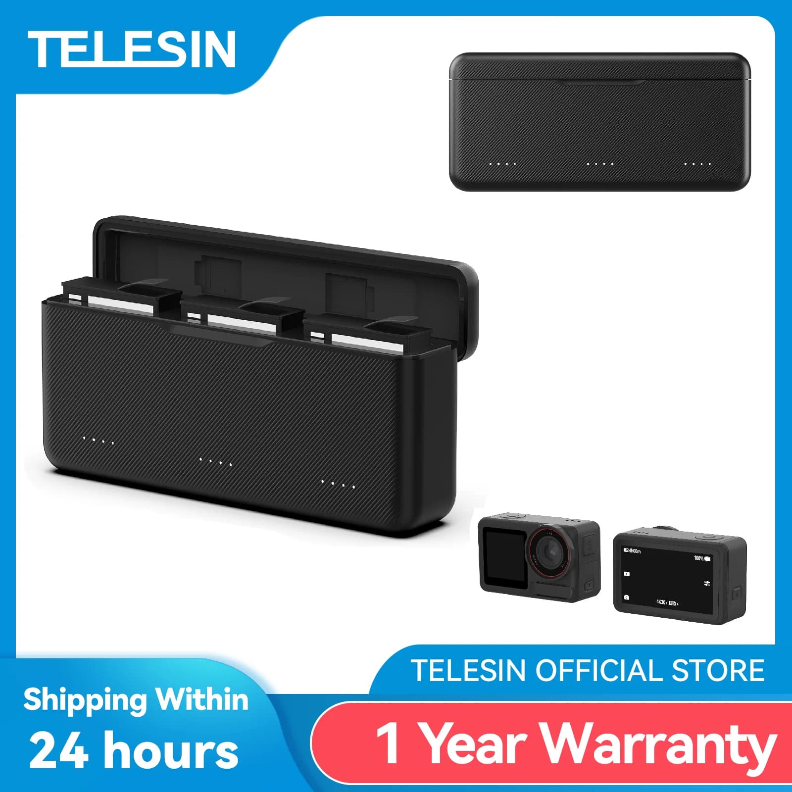 TELESIN 18W PD Caricatore Veloce Per DJI OSMO 360 Action 5pro TF Card 3 Slot Batteria Tasca Scatola di Ricarica per DJI 360 Action 5pro