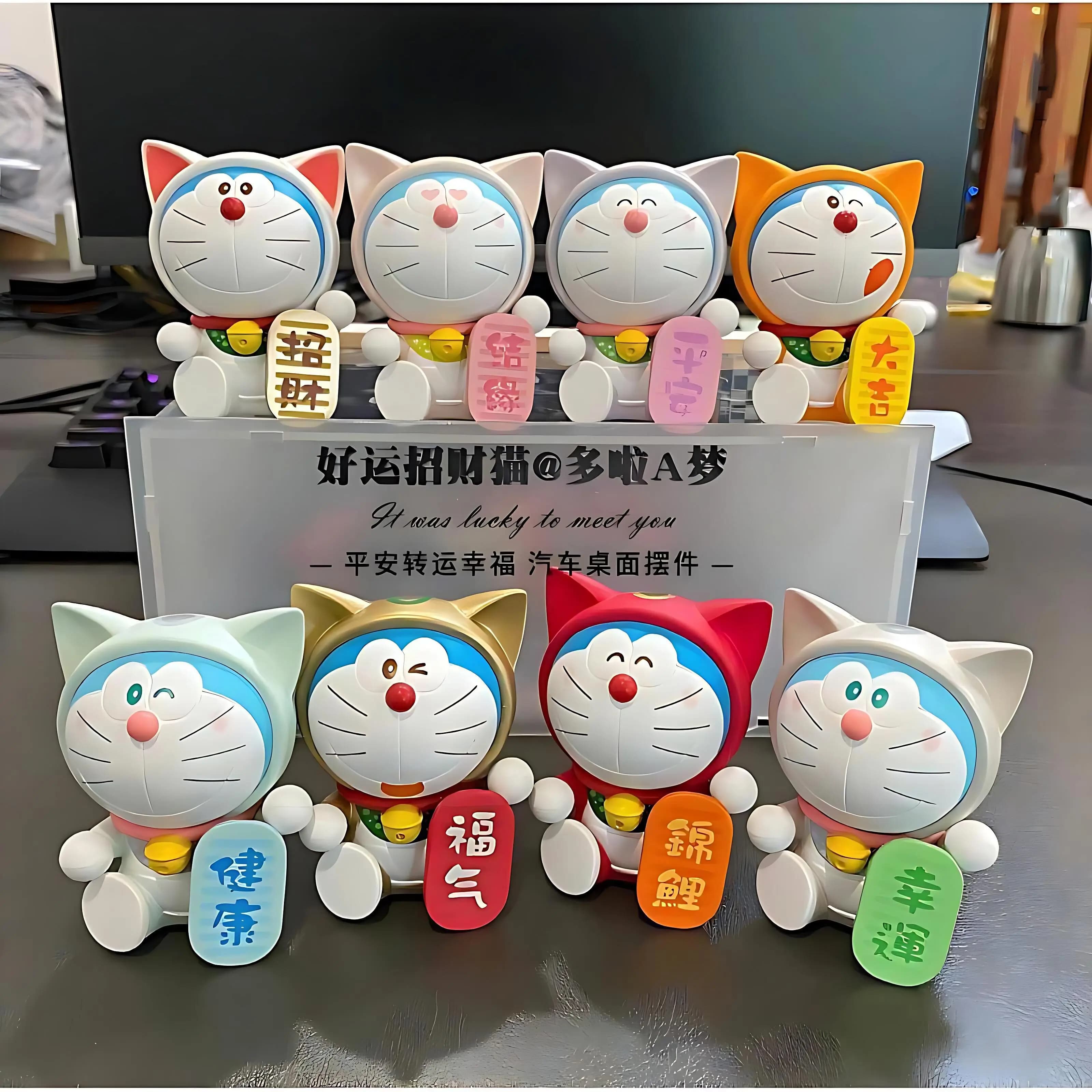 Doraemon Blind Box Figure Lucky Cat Style Collectible Figurine Creative Desktop Ornament Decor Gift Anime Fans Desktop Disply