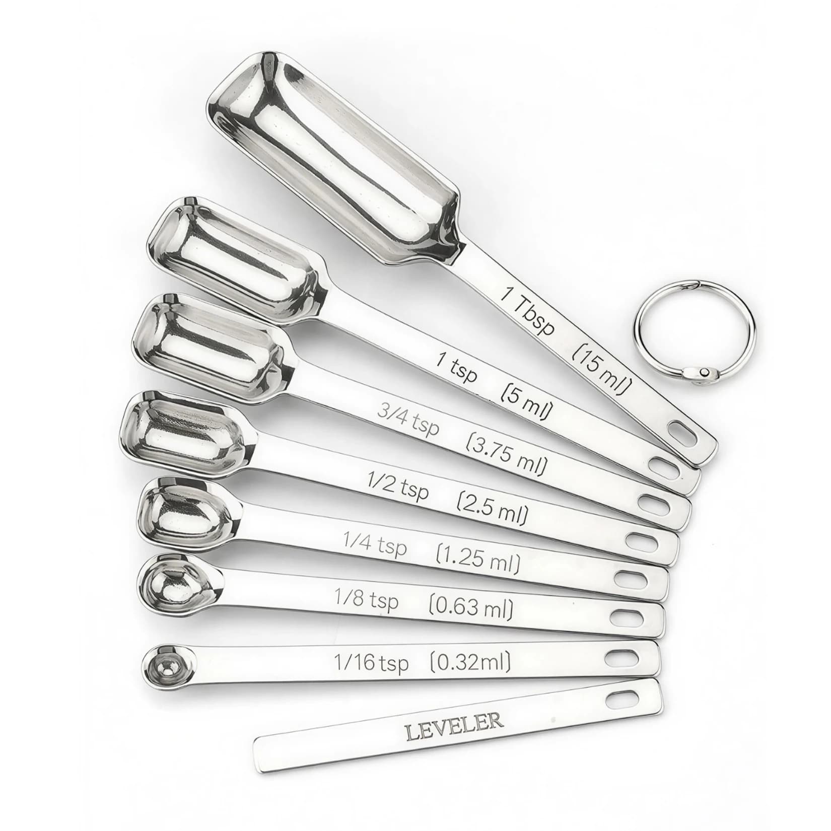 Stainless Steel Measuring Spoons Set, 8 Pcs Spice Measuring Scoop with Ring Holder, Kitchen Measuring Tools for Coffee, Tea, Spices and Baking