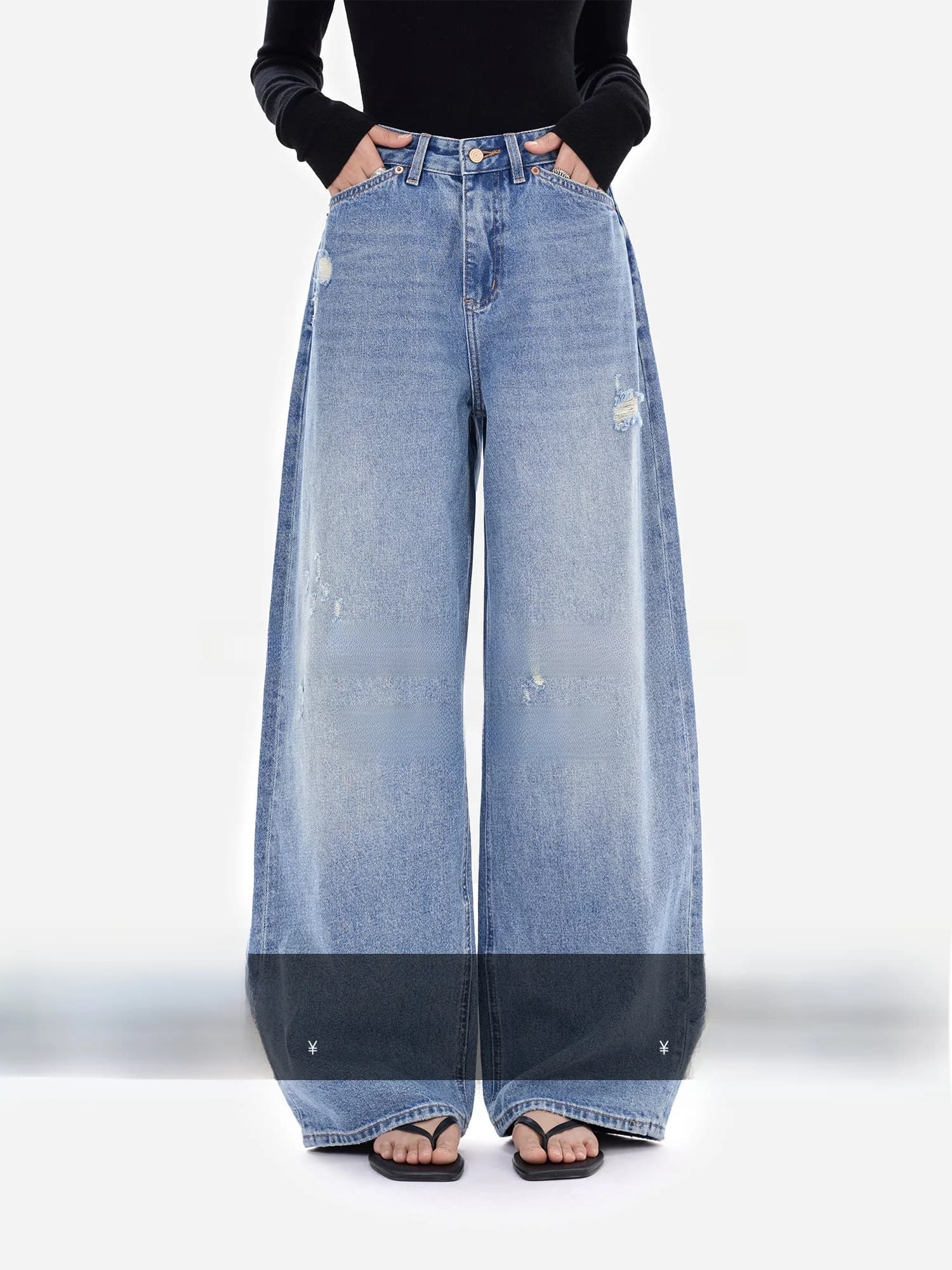 HonoreGuYue Jeans a Vita Alta e Gamba Larga in Denim Vintage Lavato, Stile Moderno e Versatile per Donna
