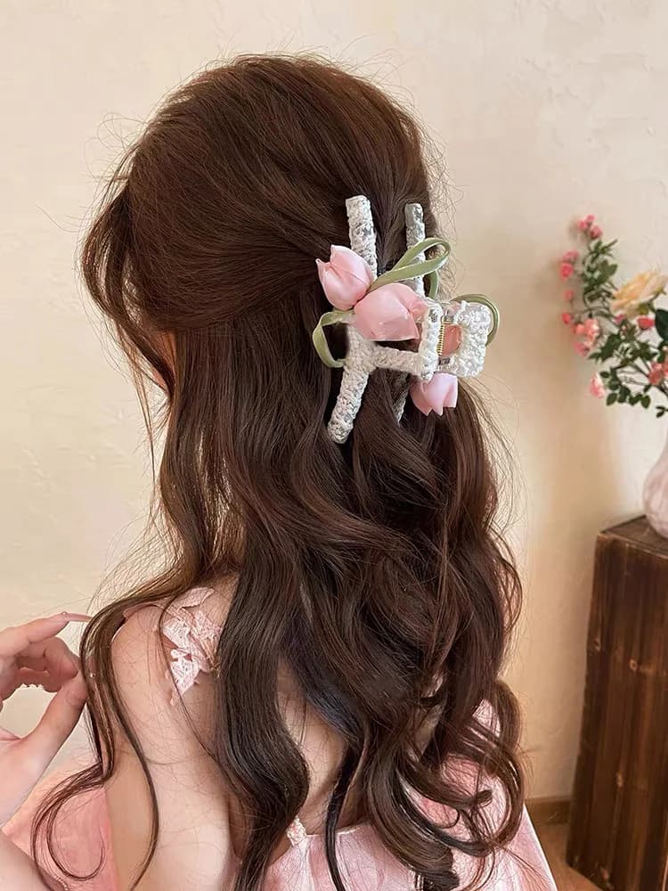 1pc Fermaglio per Capelli a Forma di Tulipano alla Moda per Donne, Elegante e Delicato, Piccolo Fiore Fresco, Clip a Squalo, Squisito Fermaglio per Ragazze, Accessori per Capelli
