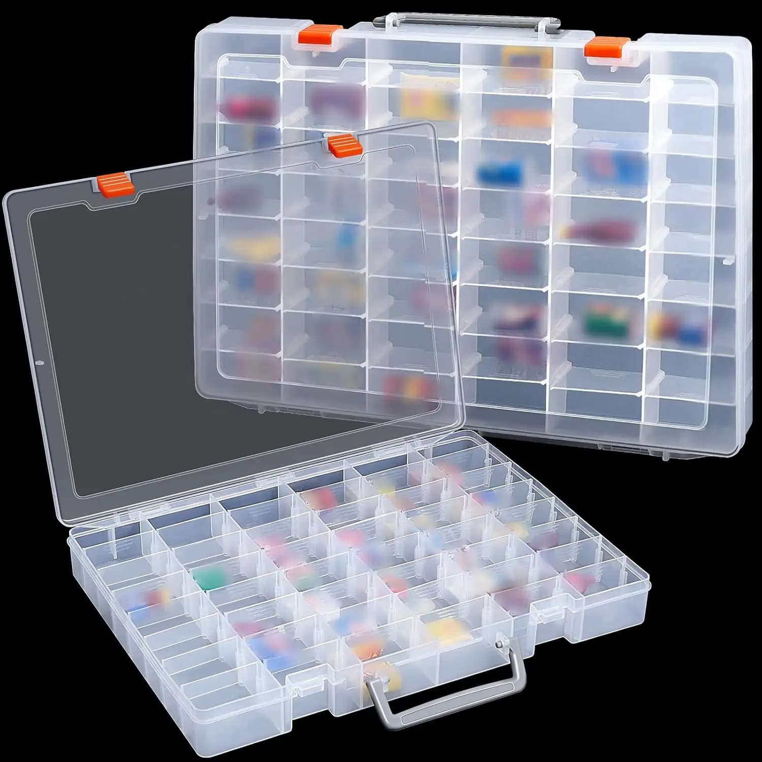 2 Pezzi Contenitore Grande in Plastica con 48 Scomparti per Perline, Scatola Porta Attrezzi, Organizzatore con Scomparti