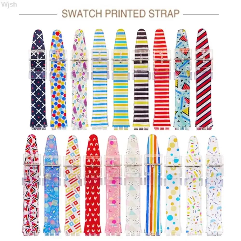 Transparent Jelly Strap for Swatch 16mm 17mm 19mm Men Women's Print Colorful PVC Bracelet Replacement Accessories for Watches