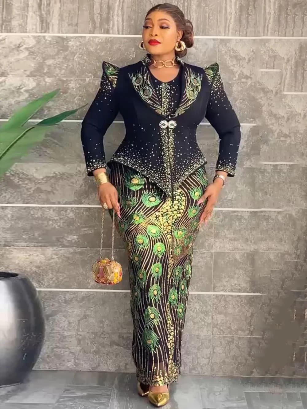 Abiti vintage di lusso per donna, abito da sera per matrimoni, feste e cerimonie, abito a maniche lunghe, abito Dashiki con paillettes, set da 2 pezzi, abiti africani