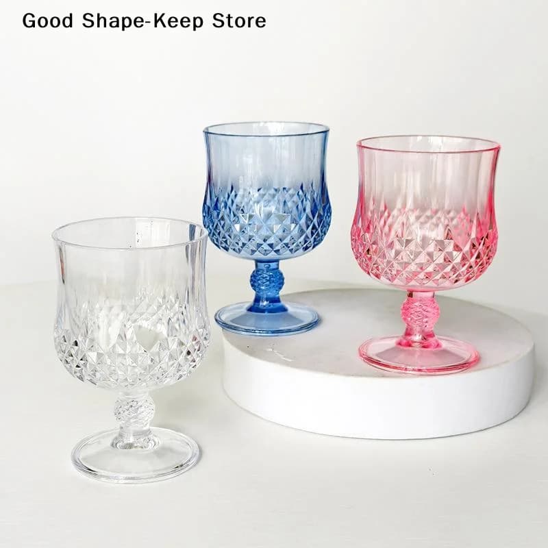 daily1 PCS Plastic Wine Glasses Vintage Champagne Cups Cut Goblets Unbreakable Cocktail Glasses Plastic stemmed wine glass