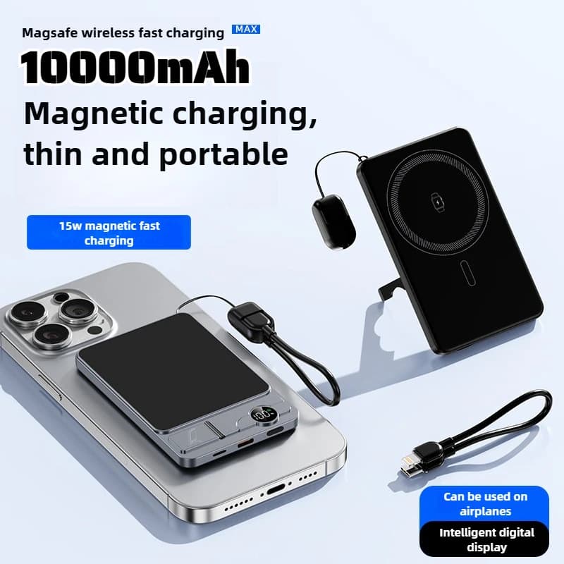 10000mAh Ultra Magnetic Powerbank Wireless 15W Fast Charging for Magsafe with Stand Portable Cable for IPhoneSamsung Xiaomi New
