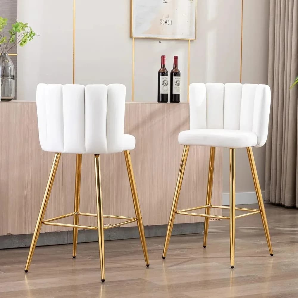 Set di 2 sedie da bar in velluto dorato, sgabelli da bar imbottiti da 30 pollici con schienale per bancone della cucina, sedile imbottito e oro, personalizzato