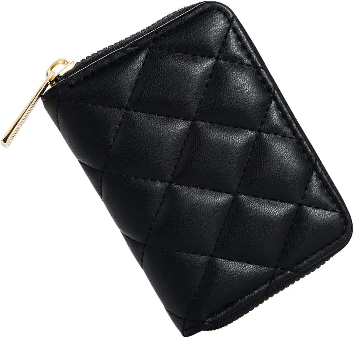 Mini portafoglio RFID da donna: porta carte di credito sottile con cerniera, 12 scomparti, nero