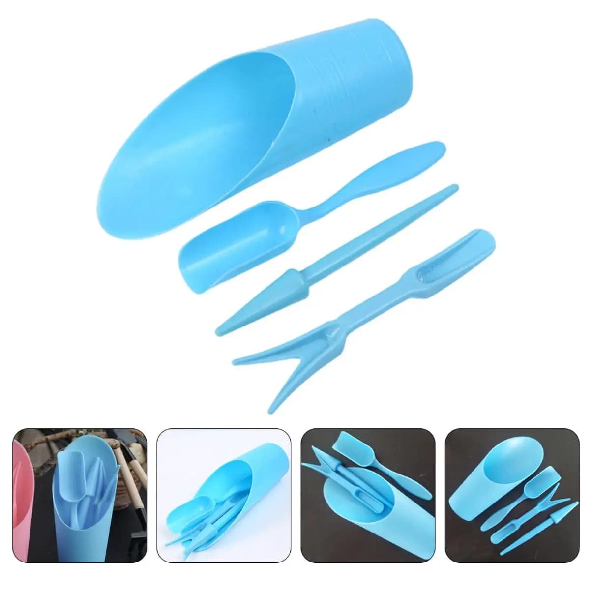 4 pcs/set, durable plastic bucket shovel in pot cultivation cylinder meat plant earth shovel garden tools mini garden tool for planting