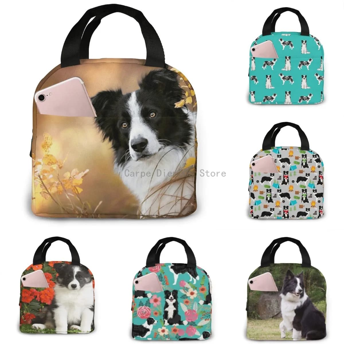 Borsa per il pranzo Young Border Collie Dog Lunch Box Borsa termica Borsa tote per uomini/donne Viaggi di lavoro