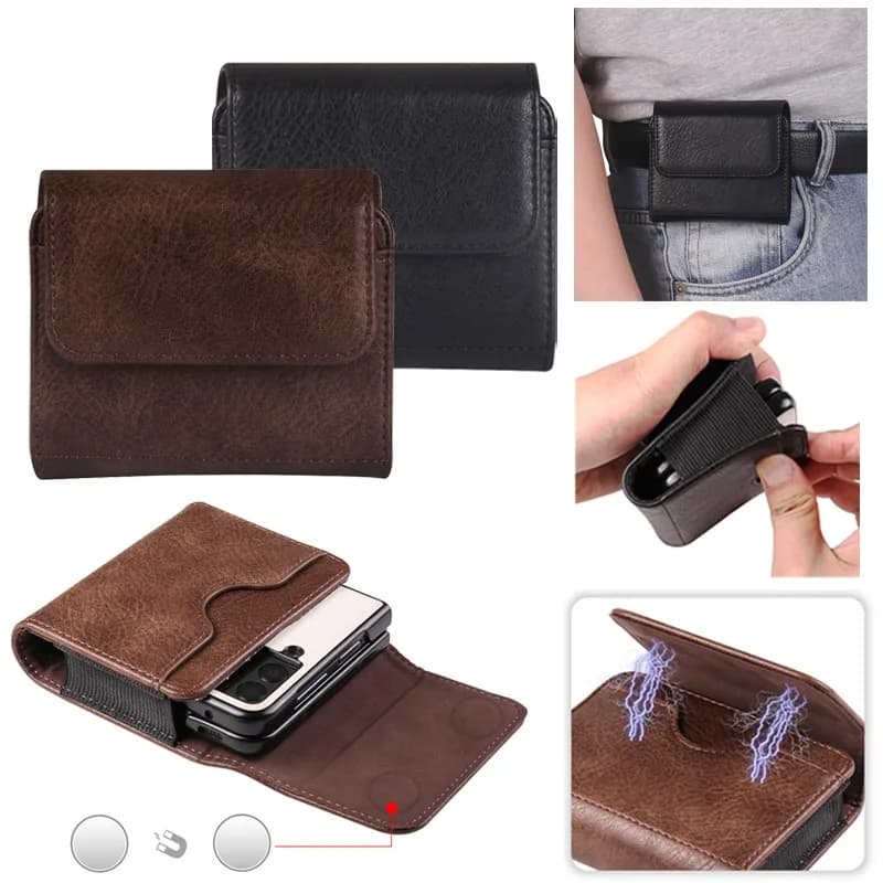 Custodia universale per telefono con clip da cintura per Samsung Galaxy Z Flip 7 MOTO Razr 60 Ultra Pura X Custodia in pelle con slot per schede