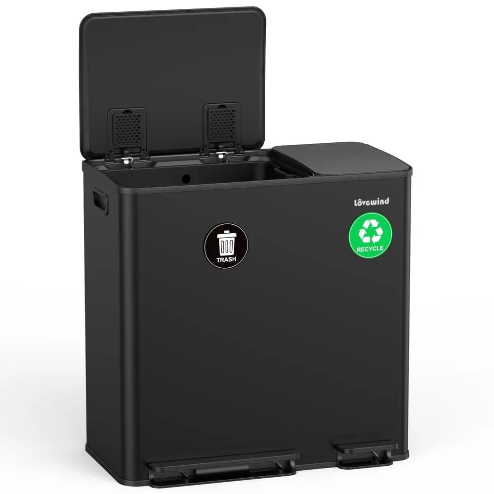 Dual Trash Can, 14 6 Gallon Garbage Can for Kitchen Dual Compartment Recycling Kitchen Step Trash Bin, Stainless Steel Trash an