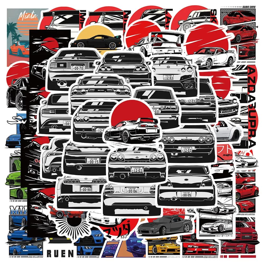 50PCS JDM Car Retrofit Racing Vintage giapponese per Notebook fai da te bagagli moto Laptop frigorifero decalcomanie Graffiti Toys