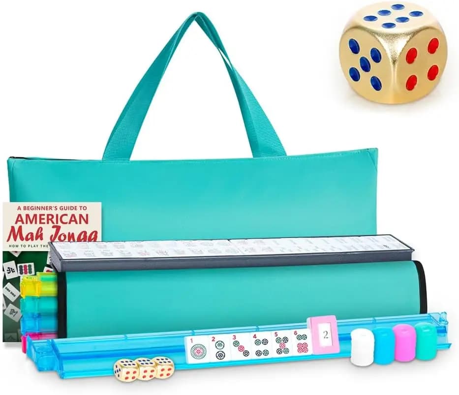 Set Mahjong Americano 166 Tessere con Borsa Verde, Spingitori, Supporti, Dadi