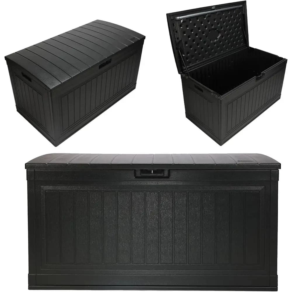Grande contenitore da esterno da 80 galloni per patio e terrazza con coperchio con lucchetto, ideale per panche, cuscini, attrezzi da giardino
