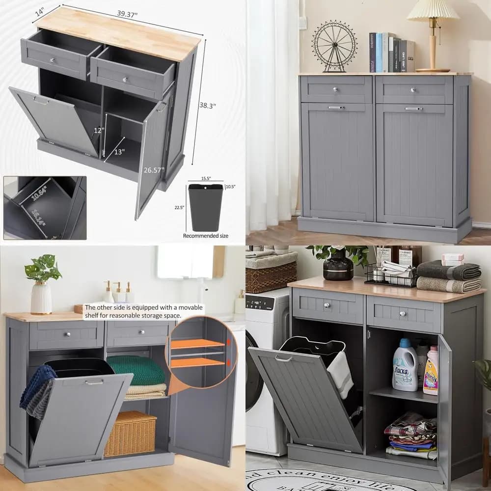 Mobiletto per Rifiuti da Cucina Nascosto con Contenitore per Riciclaggio per Soggiorno e Sala da Pranzo, Grigio