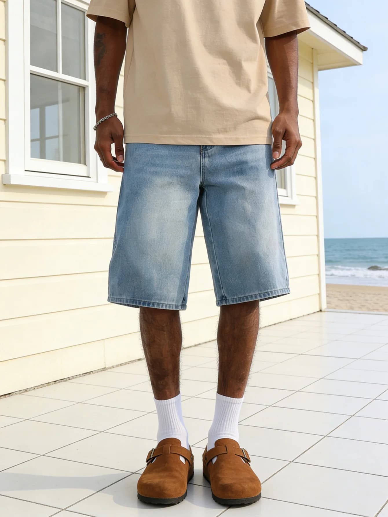 Pantaloncini in Denim Blu da Uomo, Stile Street, Comodi e Casual, Non Elasticizzati, per Uso Quotidiano e Outdoor