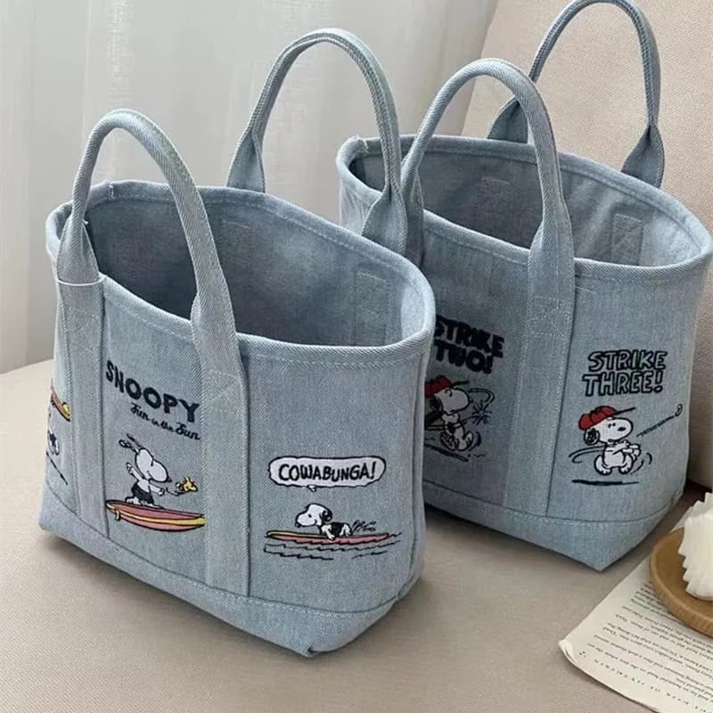 Nuova Borsa Tote in Denim Snoopy, Borsa a Tracolla in Tela di Grande Capacità per Scuola e Lavoro, Borsa da Viaggio con Simpatico Ricamo Cartoon