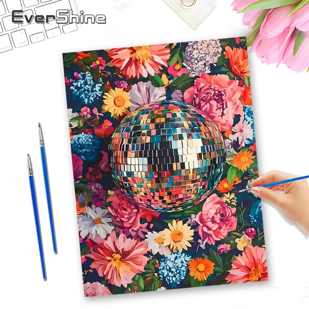 Painted in Evershine Numbers, Flowers on Tela, Painted in Hand, Art Daisy Without Frame, Planetary Decoration for Home