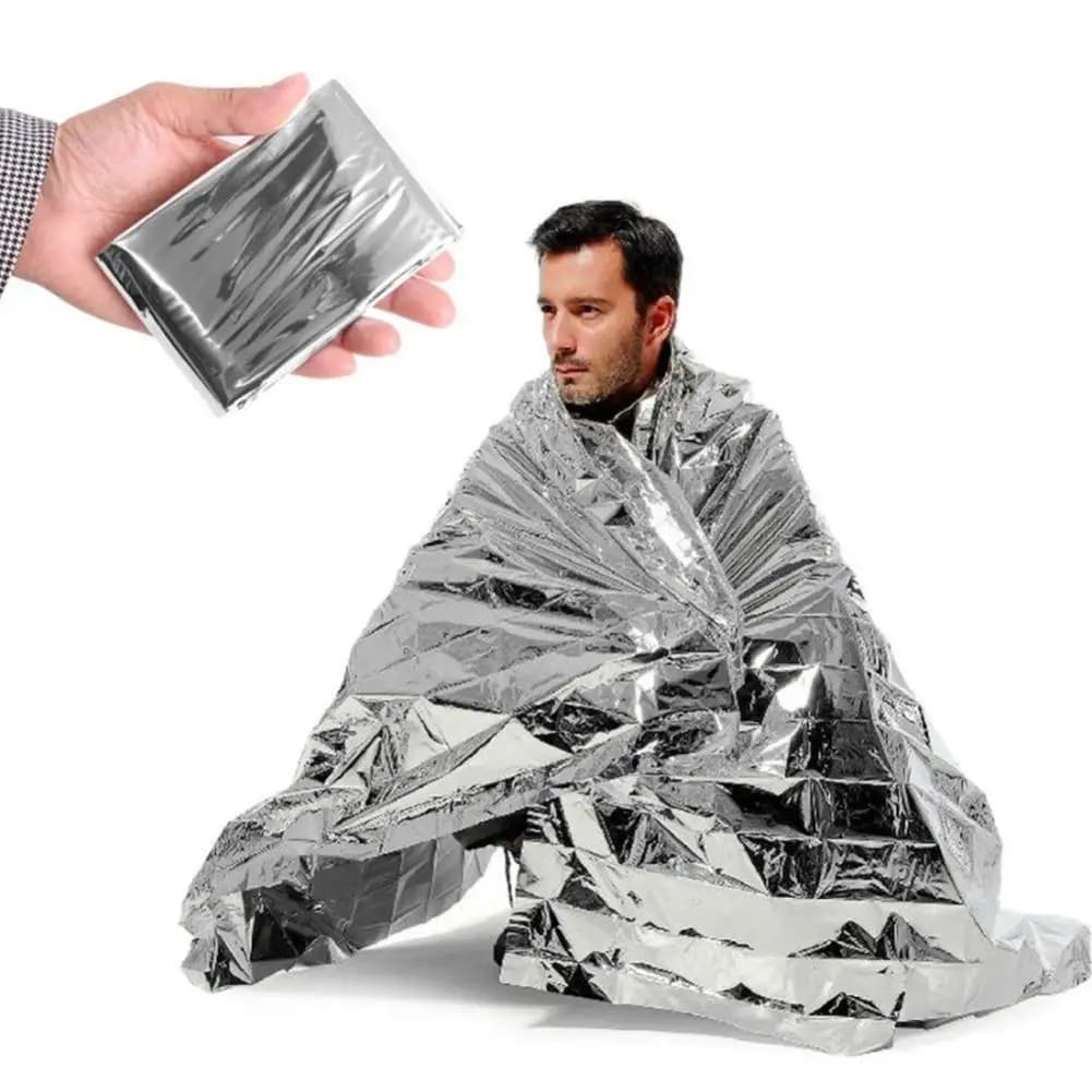 Coperta Termica Gigante 130x210cm per Ritenzione del Calore Corporeo, Coperta di Emergenza in Foglio d'Argento per Primo Soccorso