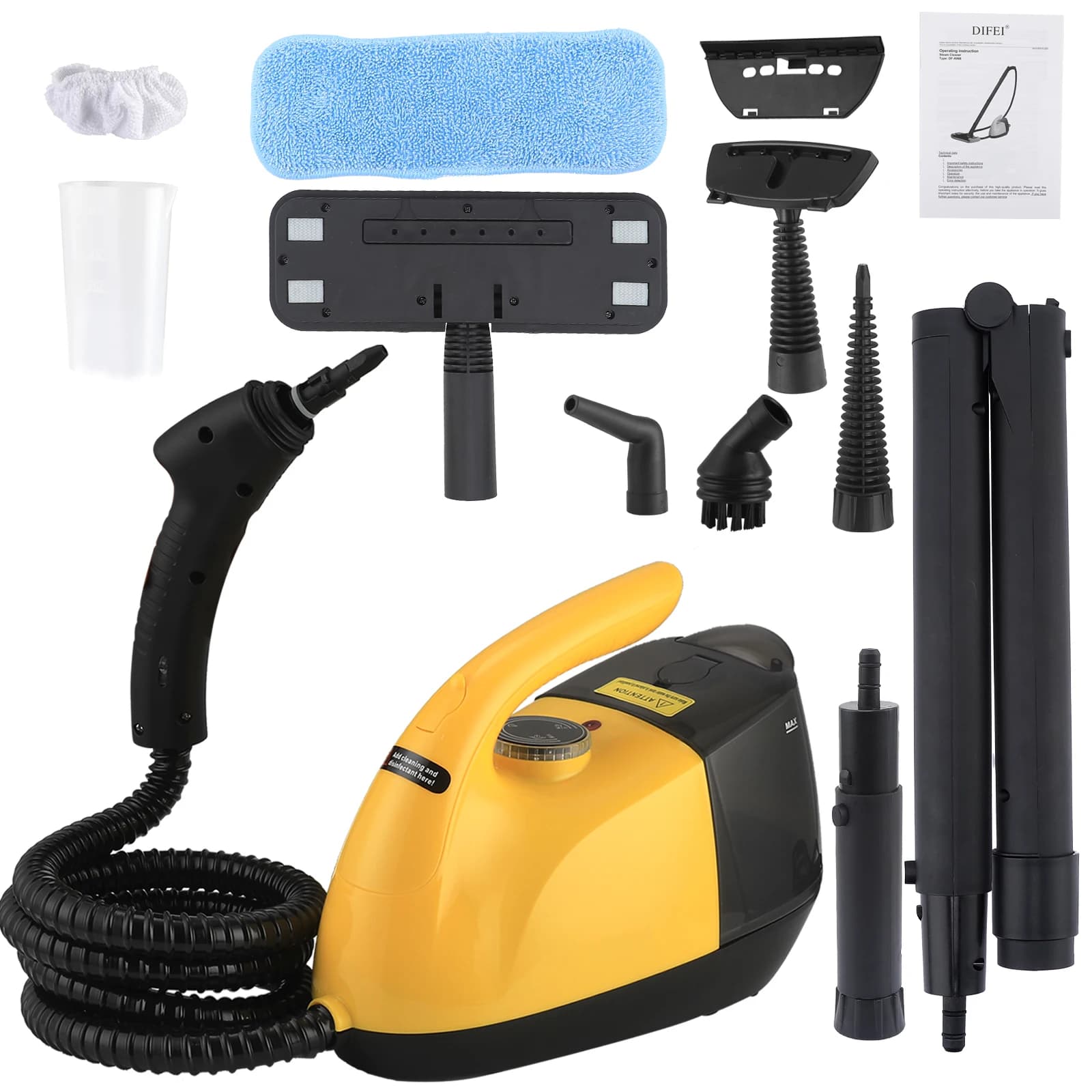 Kit Pulitore a Vapore Multiuso ad Alta Temperatura per Sedili Auto, Unità AC, Piastrelle della Cucina con Accessori Spazzola e Mop