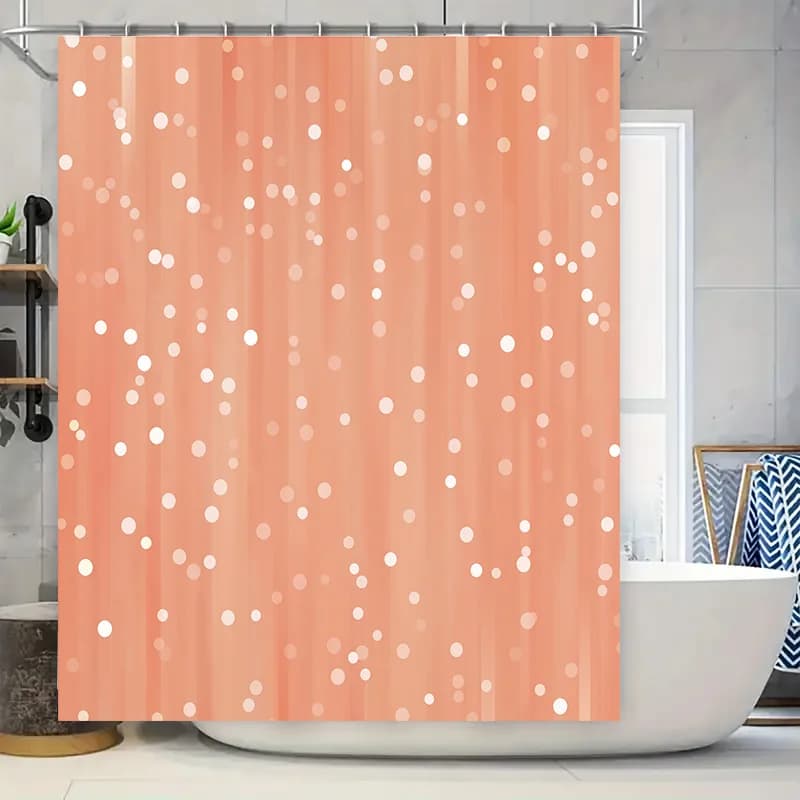 Tenda da doccia in corallo morbido con punti bianchi Decorazione moderna per il bagno per porte della vasca Tessuto idrorepellente extra lungo 72x84 pollici