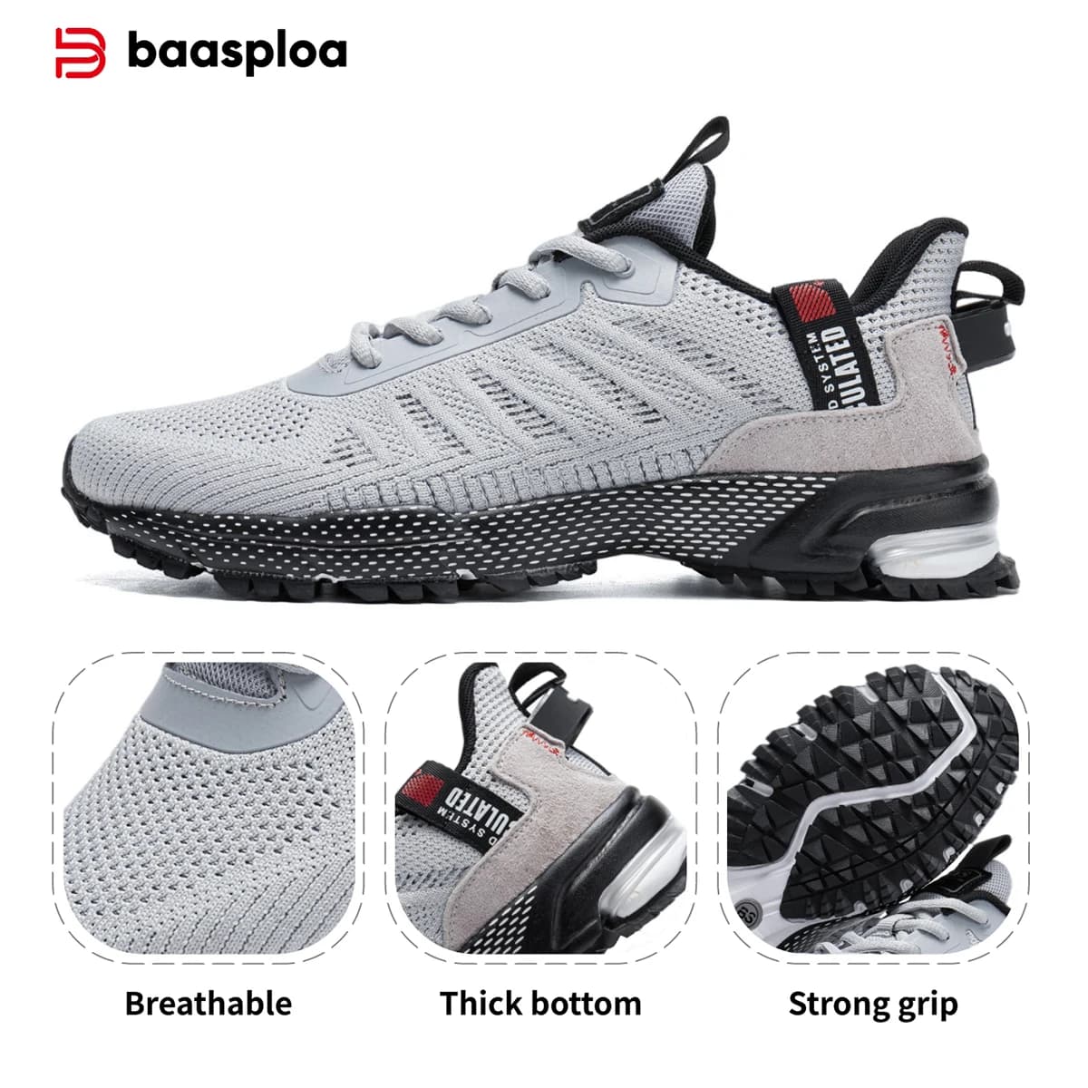 Baasploa Scarpe da corsa da uomo Scarpe sportive classiche traspiranti Scarpe da ginnastica casual leggere e comode da uomo con lacci antiscivolo per esterni