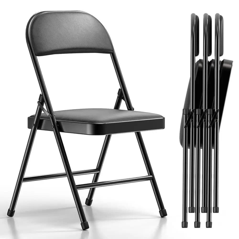 Set di 4 Sedie Pieghevoli con Cuscino Imbottito e Schienale, Sedie in Metallo Color Kaki con Cuscino Confortevole e Telaio in Acciaio Resistente per Casa