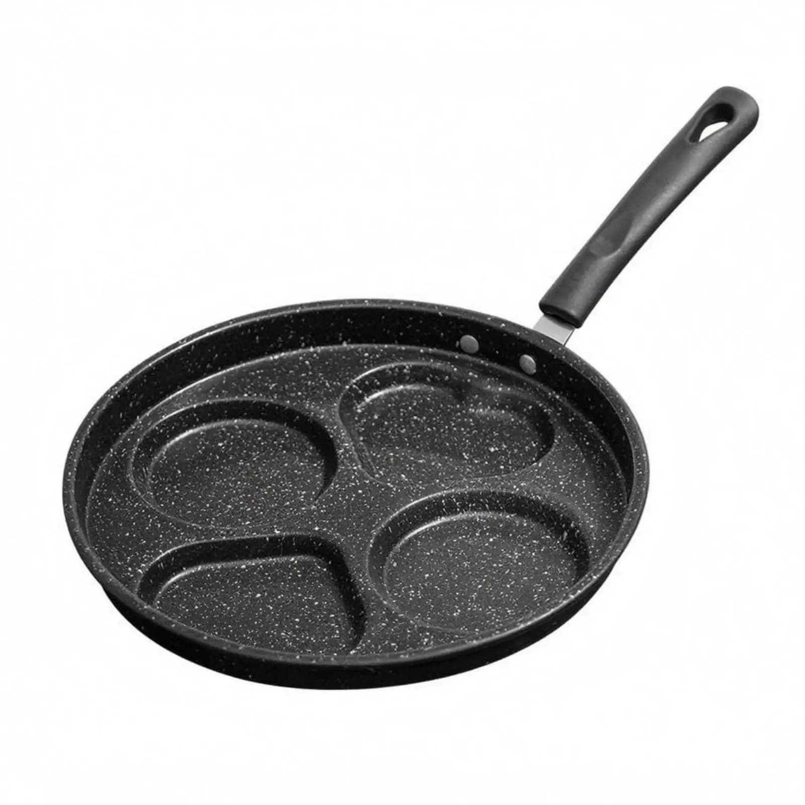 Multi Section Frying Pan Single Long Handle 4 Cavity Egg-Shaped-Shaped Skillet