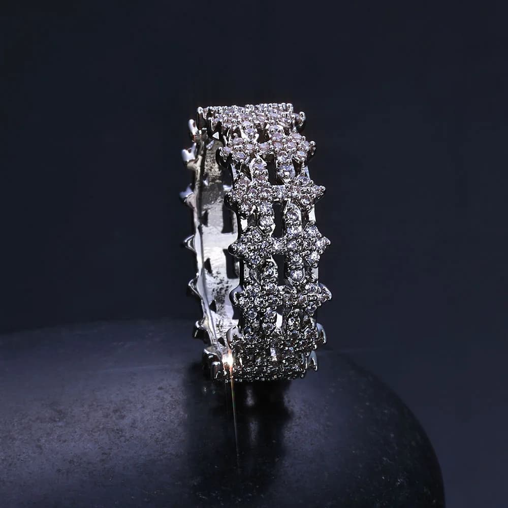 ESKEEM Cross Finger Ring Hip Hop Jewelry Ice Out Prong Setting AAAAA CZ Diamond Cuban Ring for Him Her