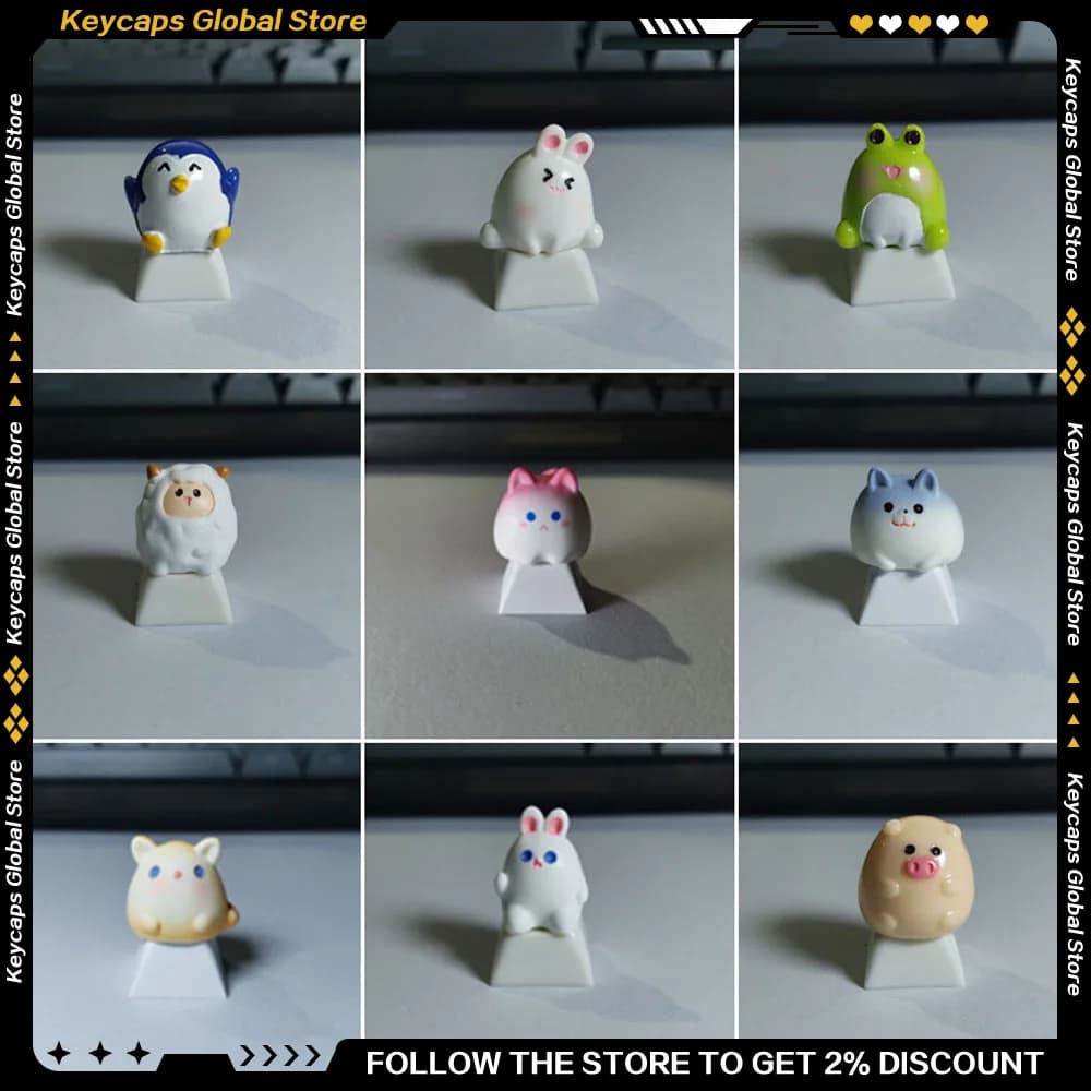 Simpatico copritasto in resina 3D rosa gatto cucciolo di coniglio rana maialino pecora creativo animale Kawaii OEM copritasto per accessorio tastiera meccanica