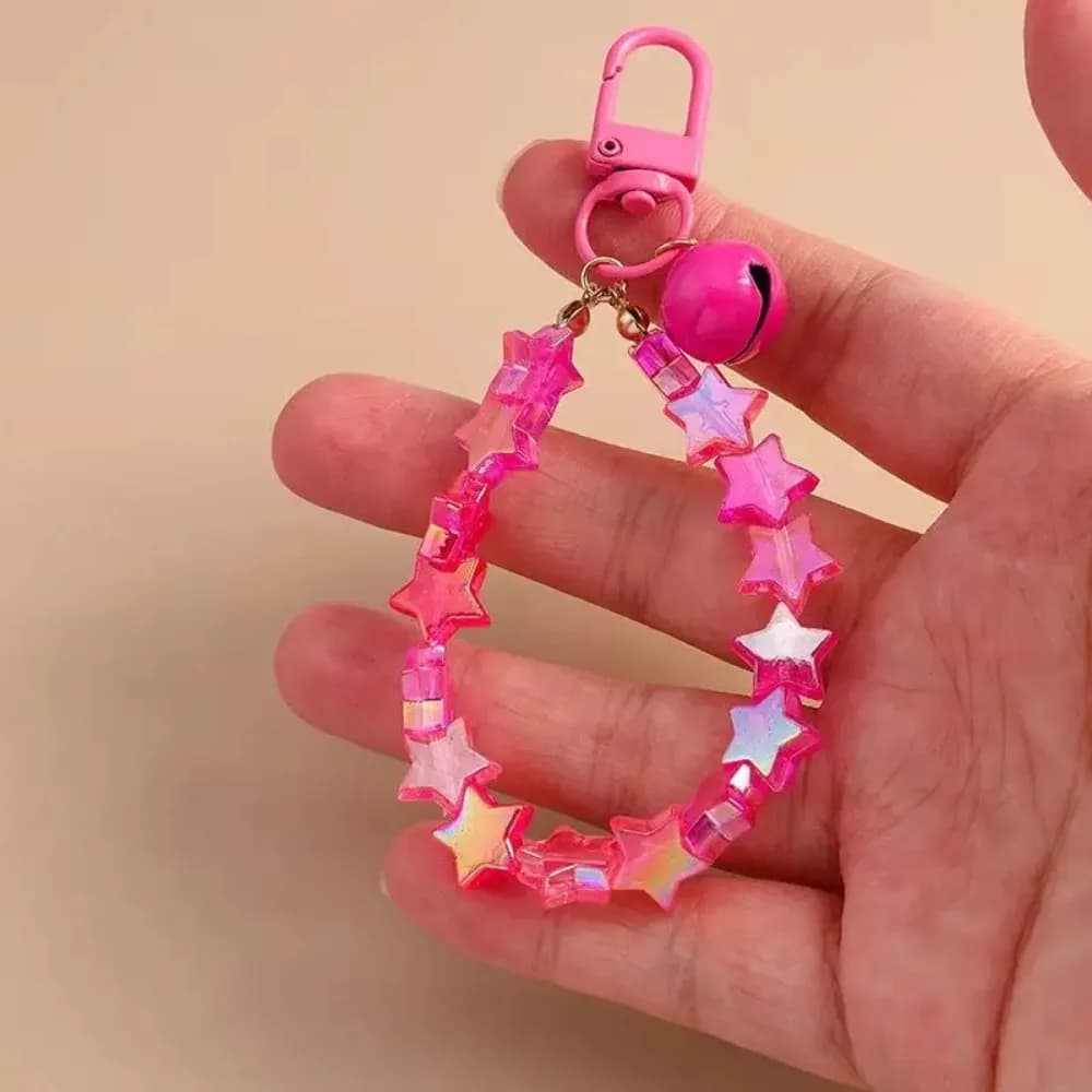 Braccialetto con Perline a Stella Colorate Fatto a Mano, Portachiavi con Campanello per Chiavi Auto, Ciondolo per Borse da Donna e Uomo, Anelli Portachiavi, Gioielli Fai-da-Te, Regali