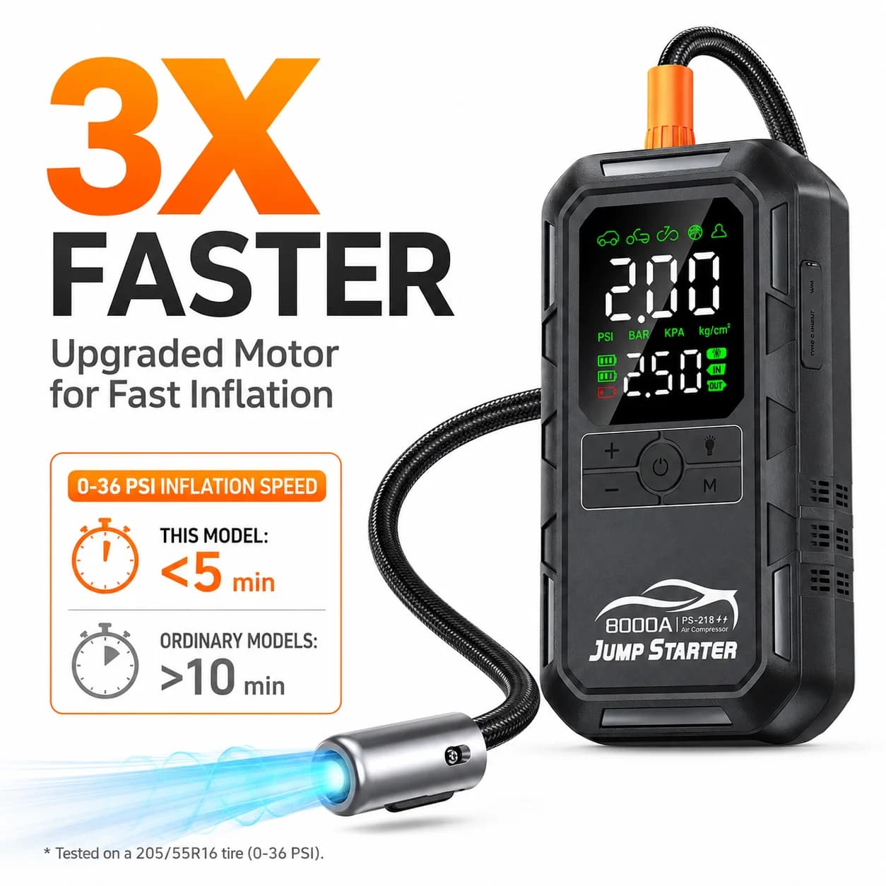 Avviatore d'Emergenza Portatile per Auto con Compressore d'Aria, Booster Batteria 12V e Pompa Gonfiagomme