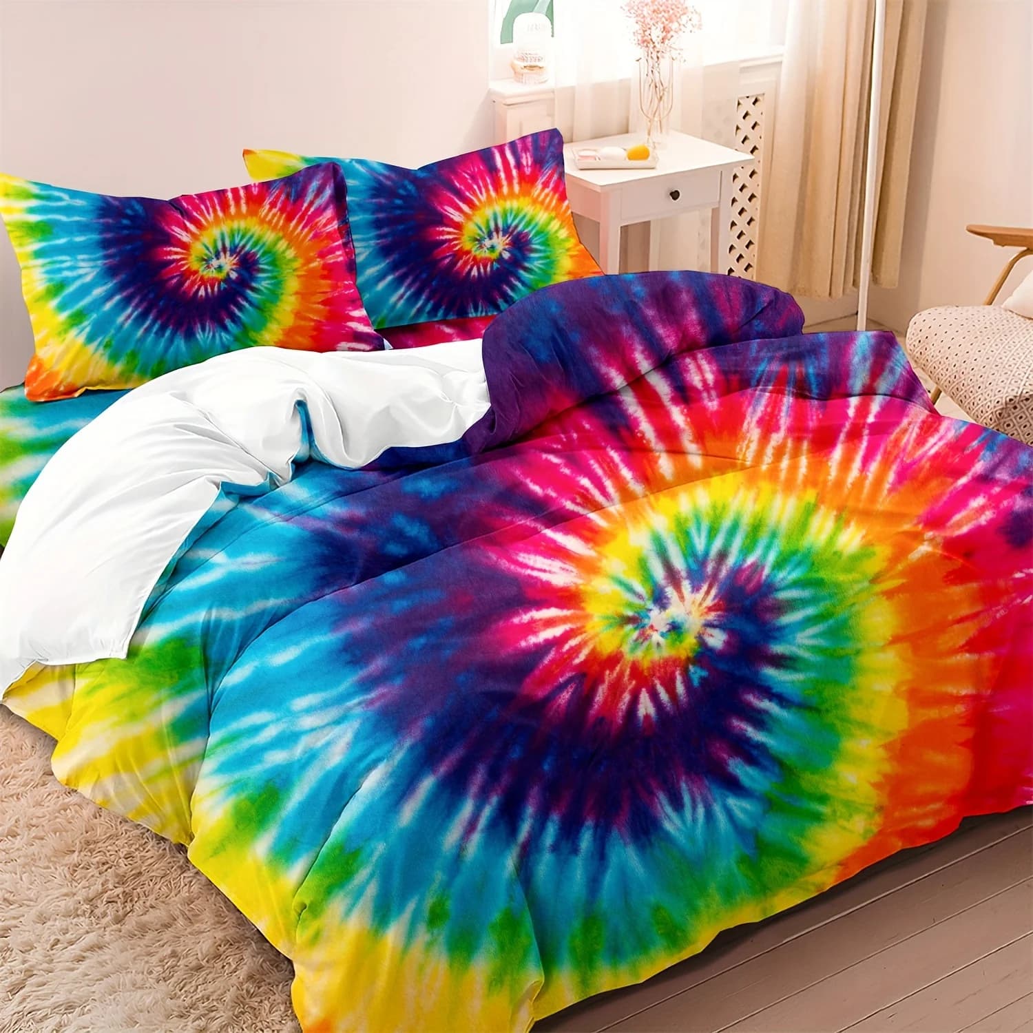 2/3 pezzi biancheria da letto Boho giallo blu spirale tie dye biancheria da letto set copripiumino hippie zingaro bohemien per camera da letto, camera degli ospiti